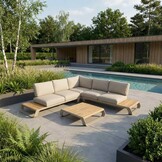 Palm Springs hoek loungeset 5 personen | aluminium + hardhout | beige | 3-delig - 267x267cm