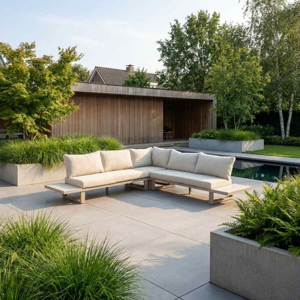 Canyon hoek loungeset 5 personen | aluminium + sintered stone | Marble Latte | 3-delig - 288x288cm