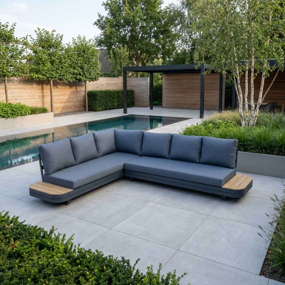 Serrento hoek loungeset links 6 personen | aluminium + polywood | antraciet | 2-delig - 311x241cm