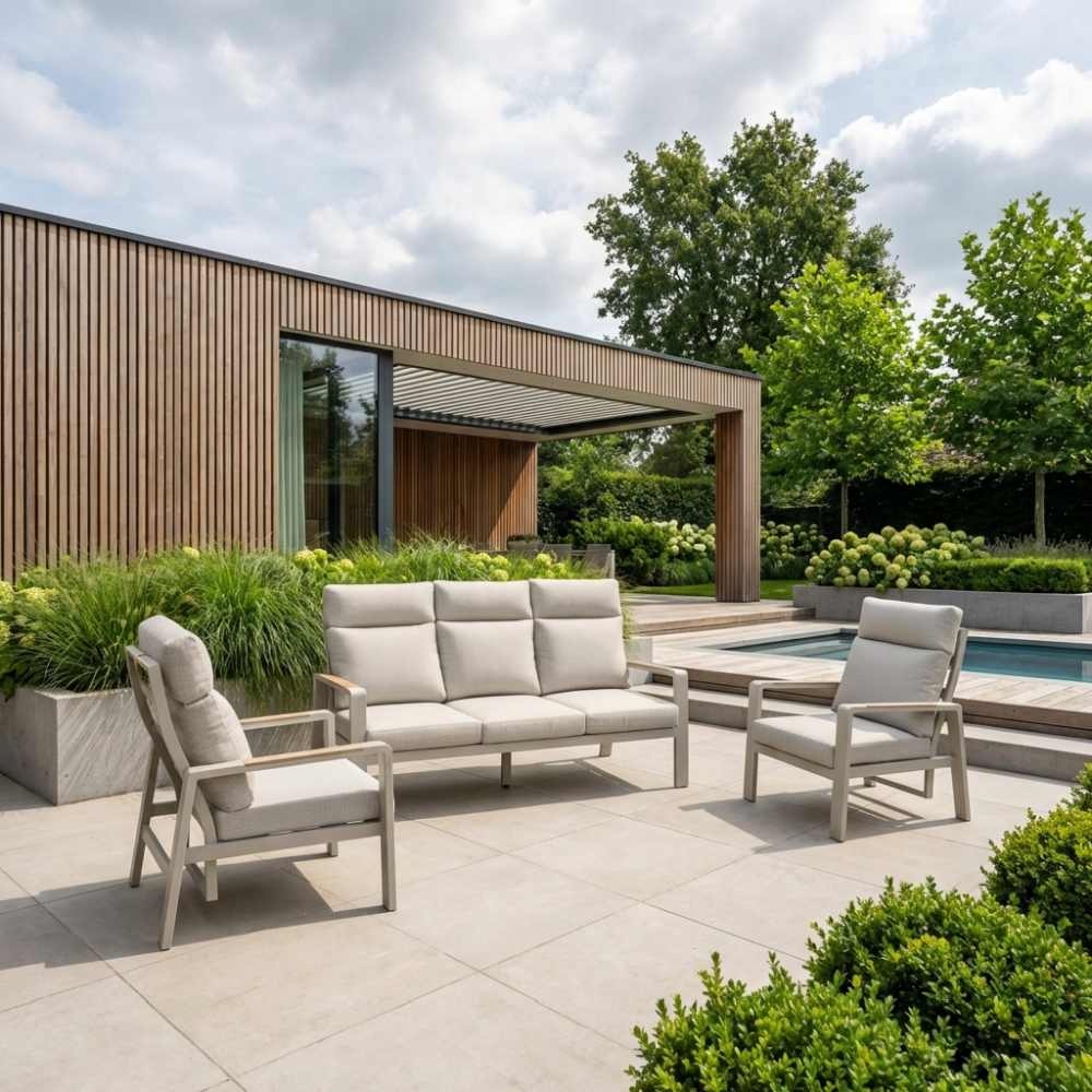 Manhattan stoel-bank loungeset - verstelbaar 5 personen | aluminium + polywood | beige | 3-delig