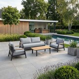 Marbella stoel-bank loungeset 4 personen | aluminium + teak | antraciet | 4-delig