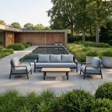 Marbella stoel-bank loungeset 5 personen | aluminium + teak | antraciet | 4-delig