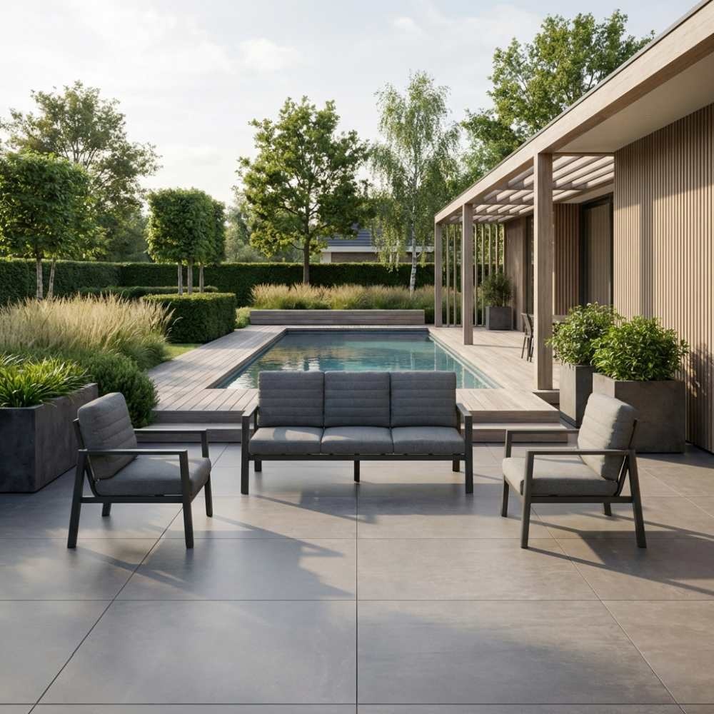 Tokyo stoel-bank loungeset 5 personen | aluminium + polywood | antraciet | 3-delig