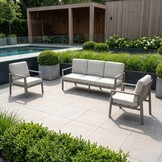 Tokyo stoel-bank loungeset 5 personen | aluminium + polywood | beige | 3-delig