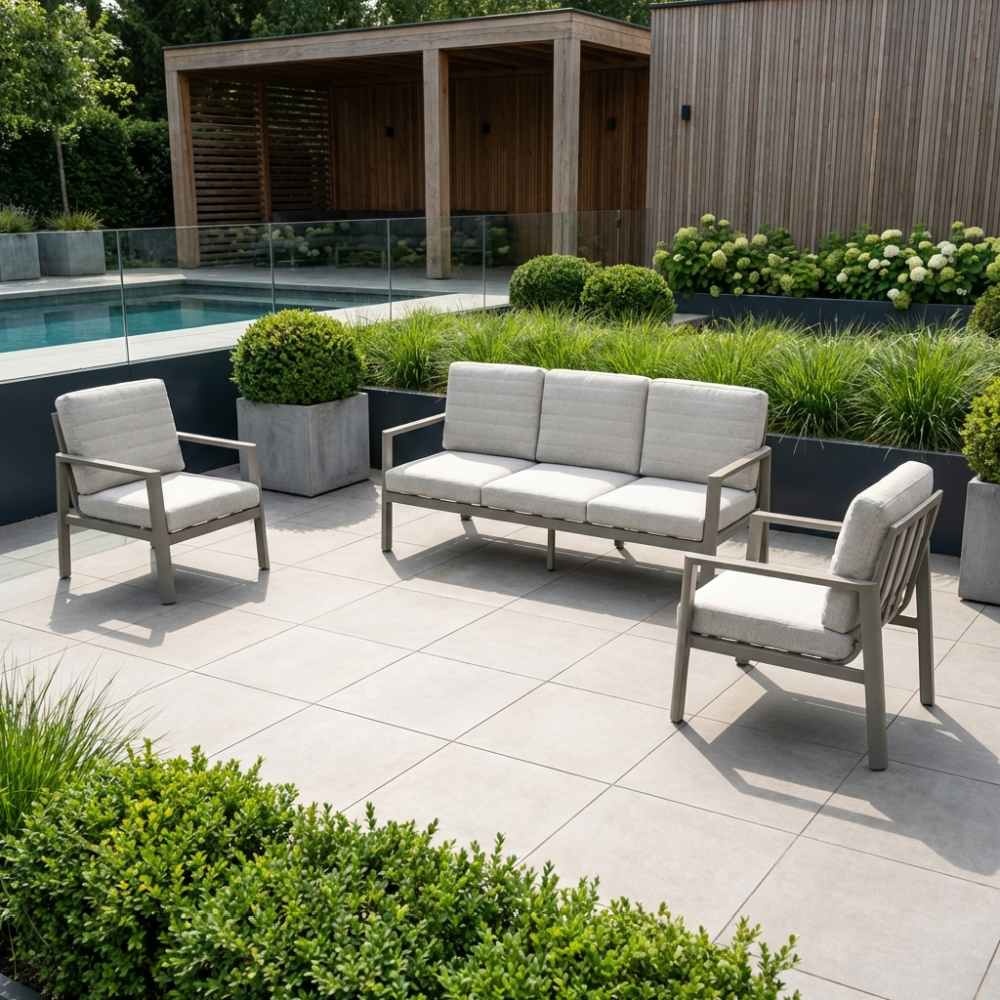 Tokyo stoel-bank loungeset 5 personen | aluminium + polywood | beige | 3-delig