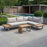 Melbourne chaise longue balkon loungeset 4 personen | aluminium + polywood | beige | 3-delig - 250x175cm