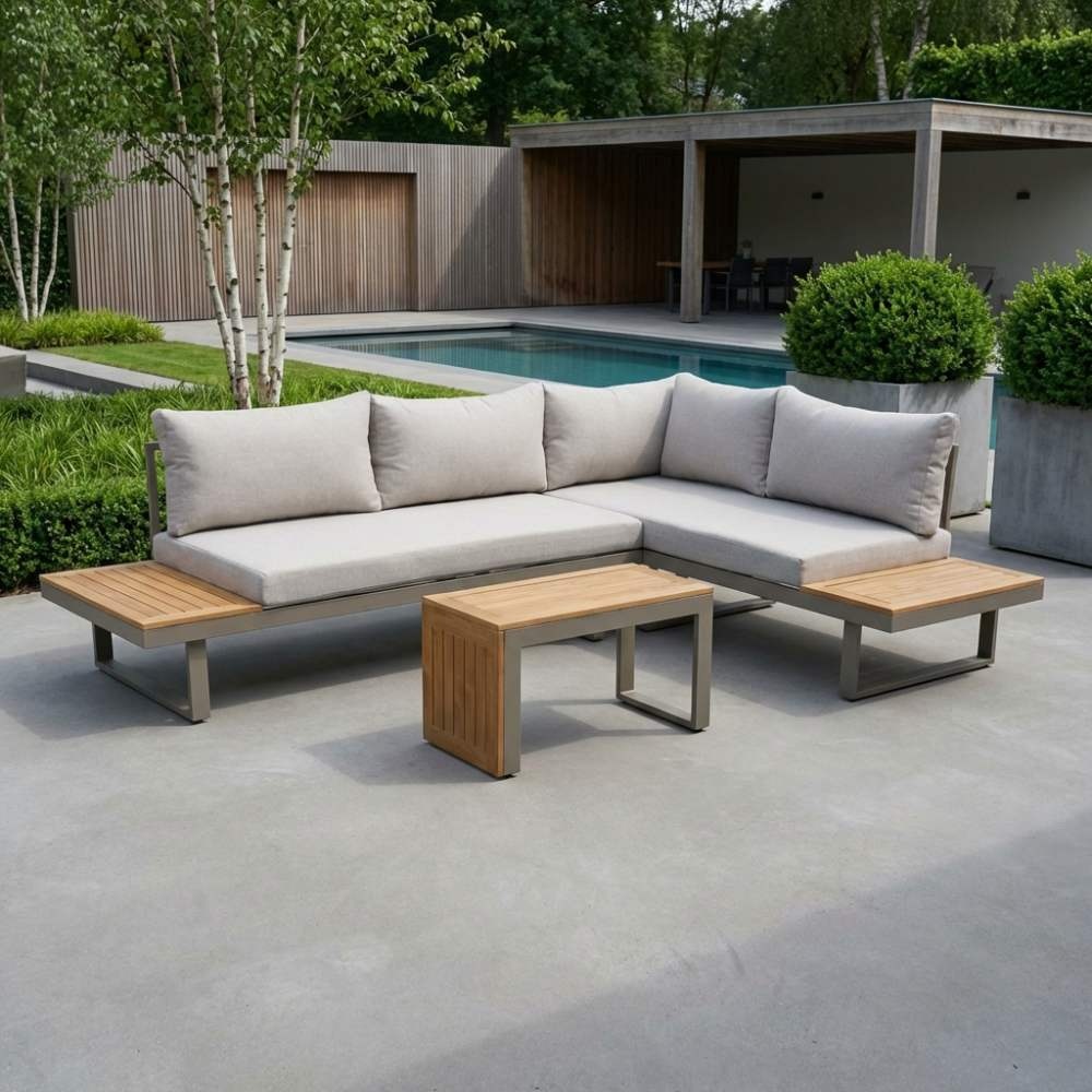 Melbourne chaise longue balkon loungeset 4 personen | aluminium + polywood | beige | 3-delig - 250x175cm