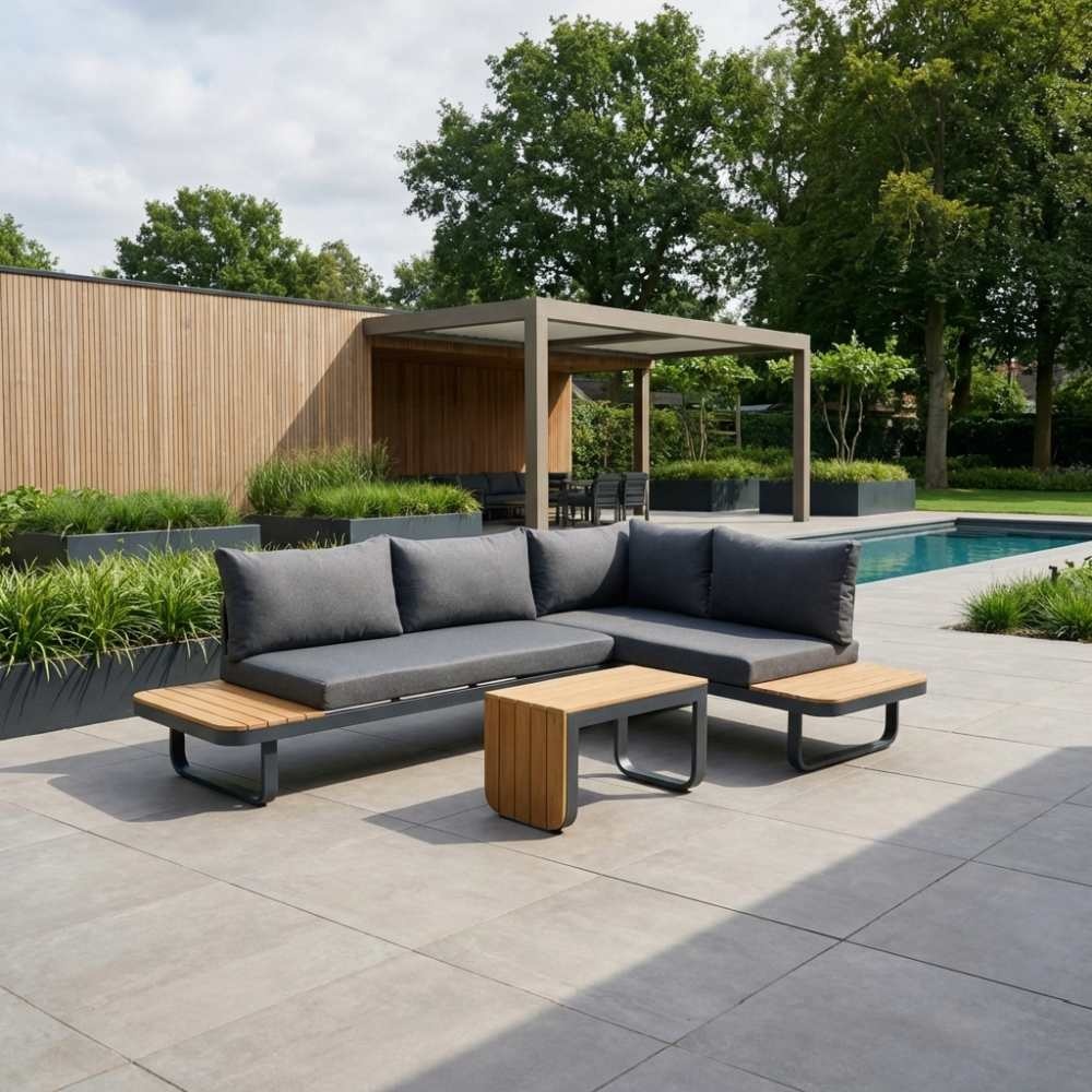 Montreal chaise longue balkon loungeset 4 personen | aluminium + polywood | antraciet | 3-delig