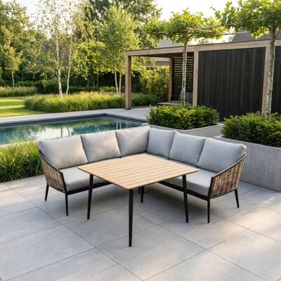 Lucca dining loungeset 5 personen | wicker + aluminium | zand | 4-delig - 219x219cm