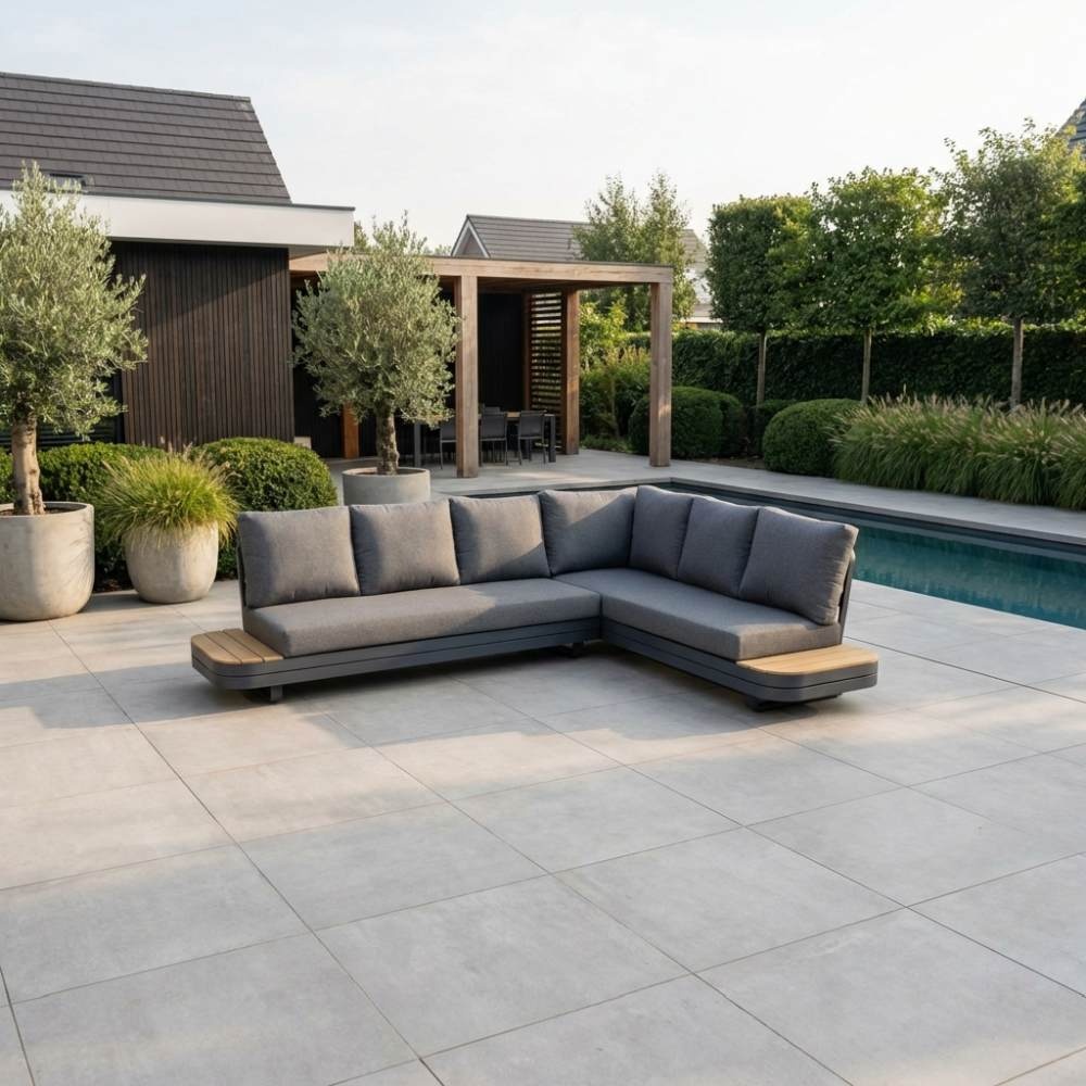 Serrento hoek loungeset rechts 6 personen | aluminium + polywood | antraciet | 2-delig - 311x241cm