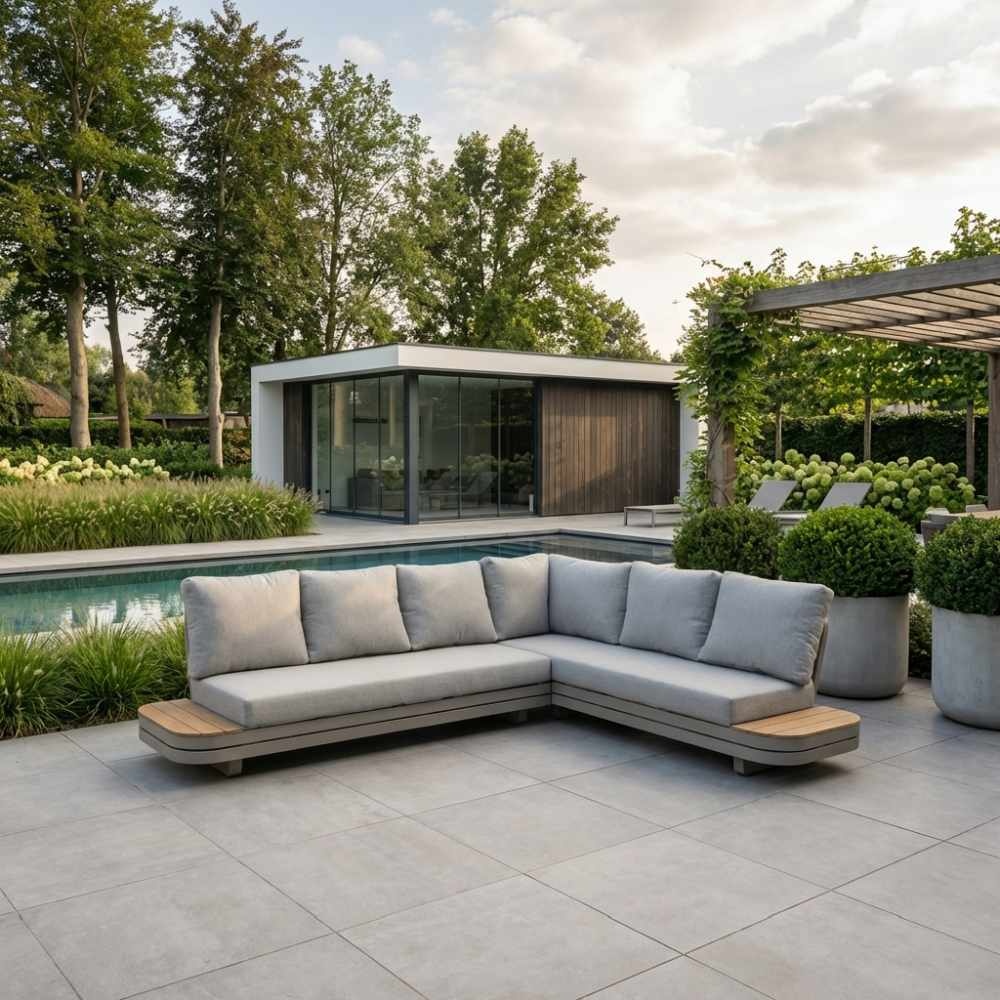 Serrento hoek loungeset rechts 6 personen | aluminium + polywood | beige | 2-delig - 241x226cm