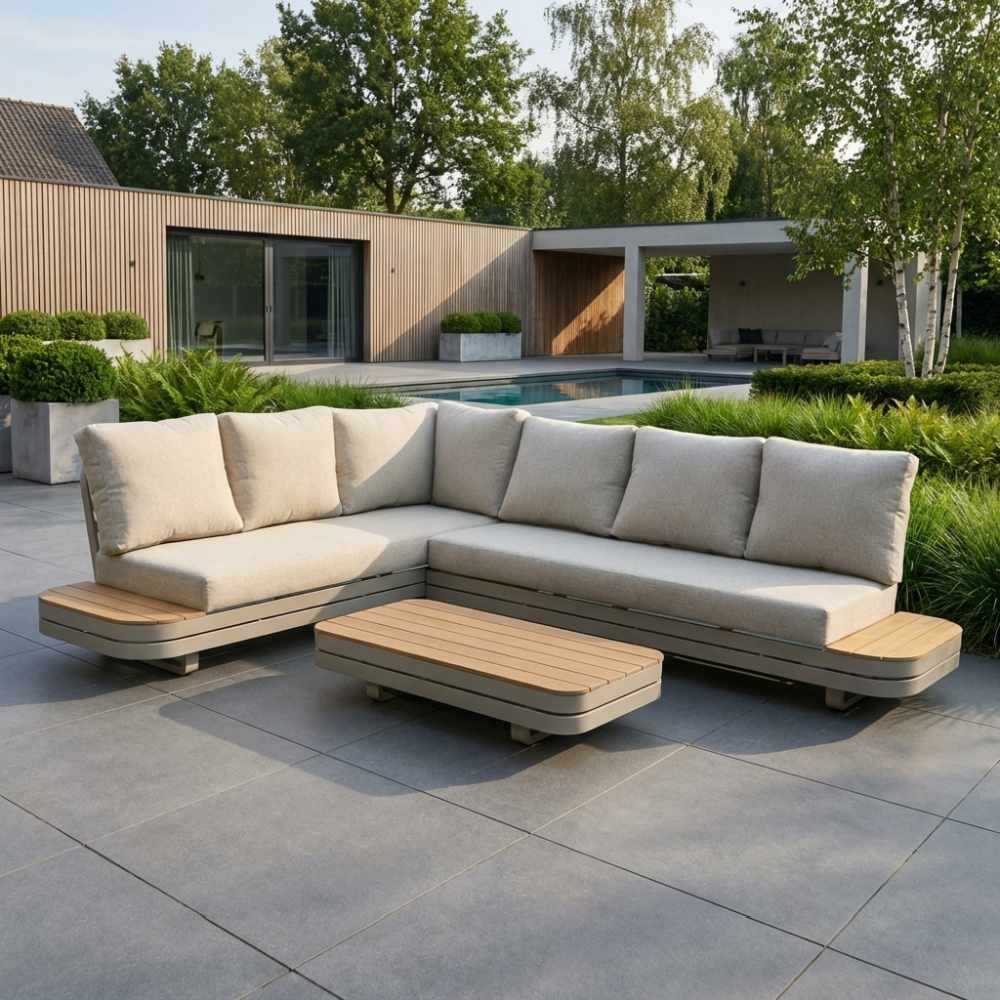 Serrento hoek loungeset links 6 personen incl. tafel | aluminium + polywood | beige |  4-delig
