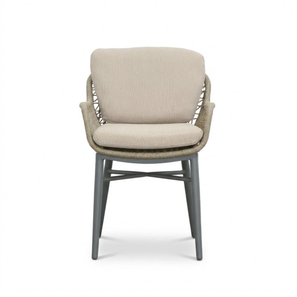 Mila dining tuinstoel | touw + aluminium | beige/antraciet