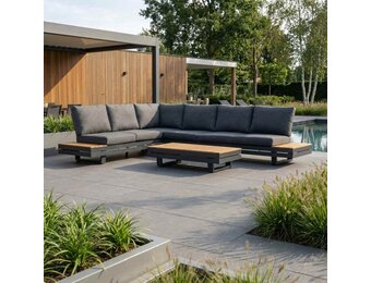 Vegas hoek loungeset-links 6 personen incl. tafel | aluminium + polywood | antraciet | 5-delig