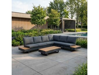 Vegas hoek loungeset-rechts 6 personen incl. tafel | aluminium + polywood | antraciet | 5-delig