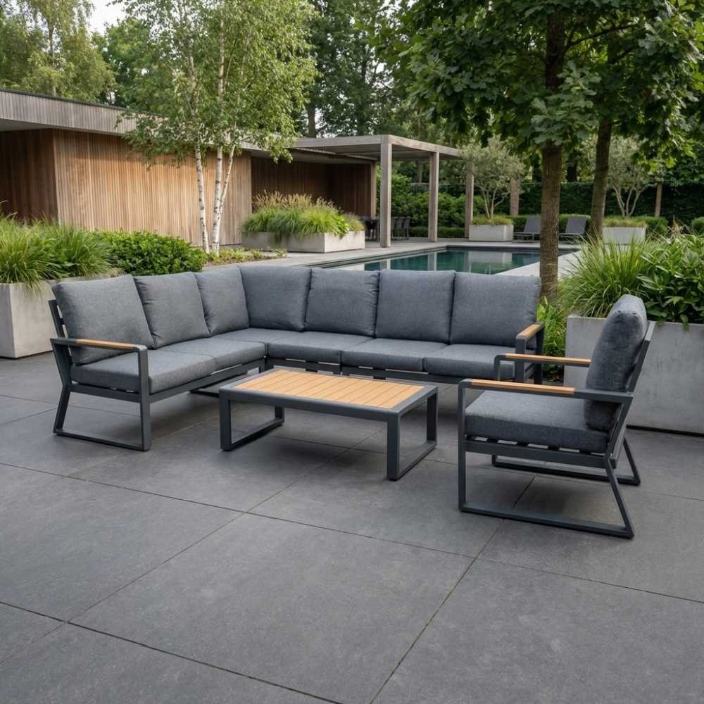 Vancouver hoek loungeset incl. stoel en tafel | aluminium + polywood | antraciet | 7-delig