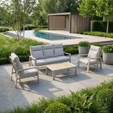 Manhattan stoel-bank loungeset - verstelbaar incl. tafel | aluminium + polywood | beige | 4-delig