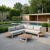 Canyon hoek loungeset 5 personen incl. tafel | aluminium + hardhout | wit/Light Teaklook  | 5-delig