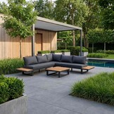 Canyon hoek loungeset incl. tafel | aluminium + hardhout | Antraciet/Light Teaklook | 4-delig