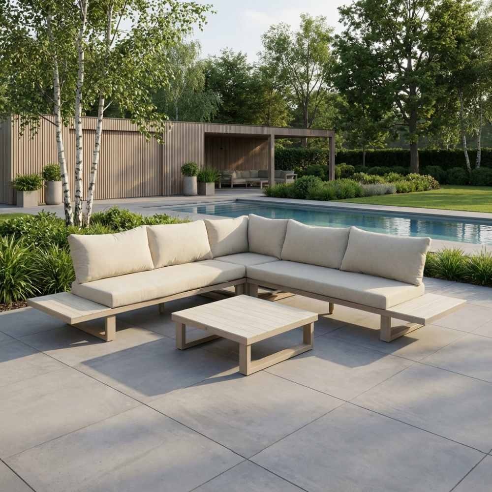 Canyon hoek loungeset incl. loungetafel | aluminium + sintered stone | Marble Latte | 4-delig