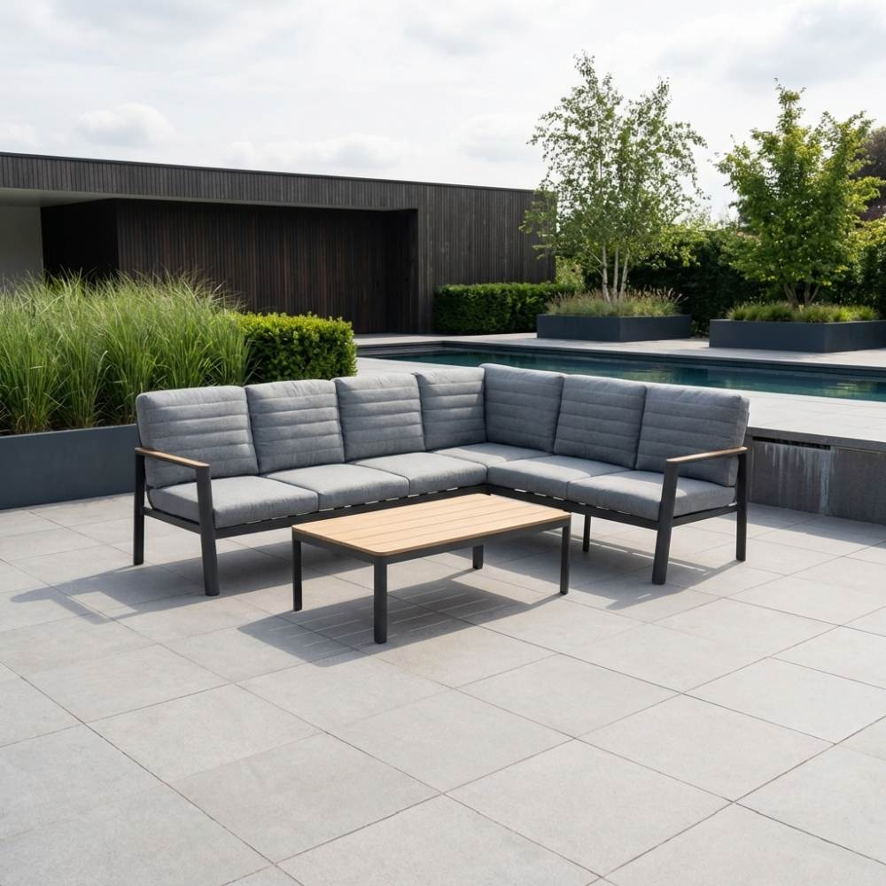 Tokyo hoek loungeset 6 personen incl. tafel | aluminium + polywood | antraciet | 4-delig - 264x204cm