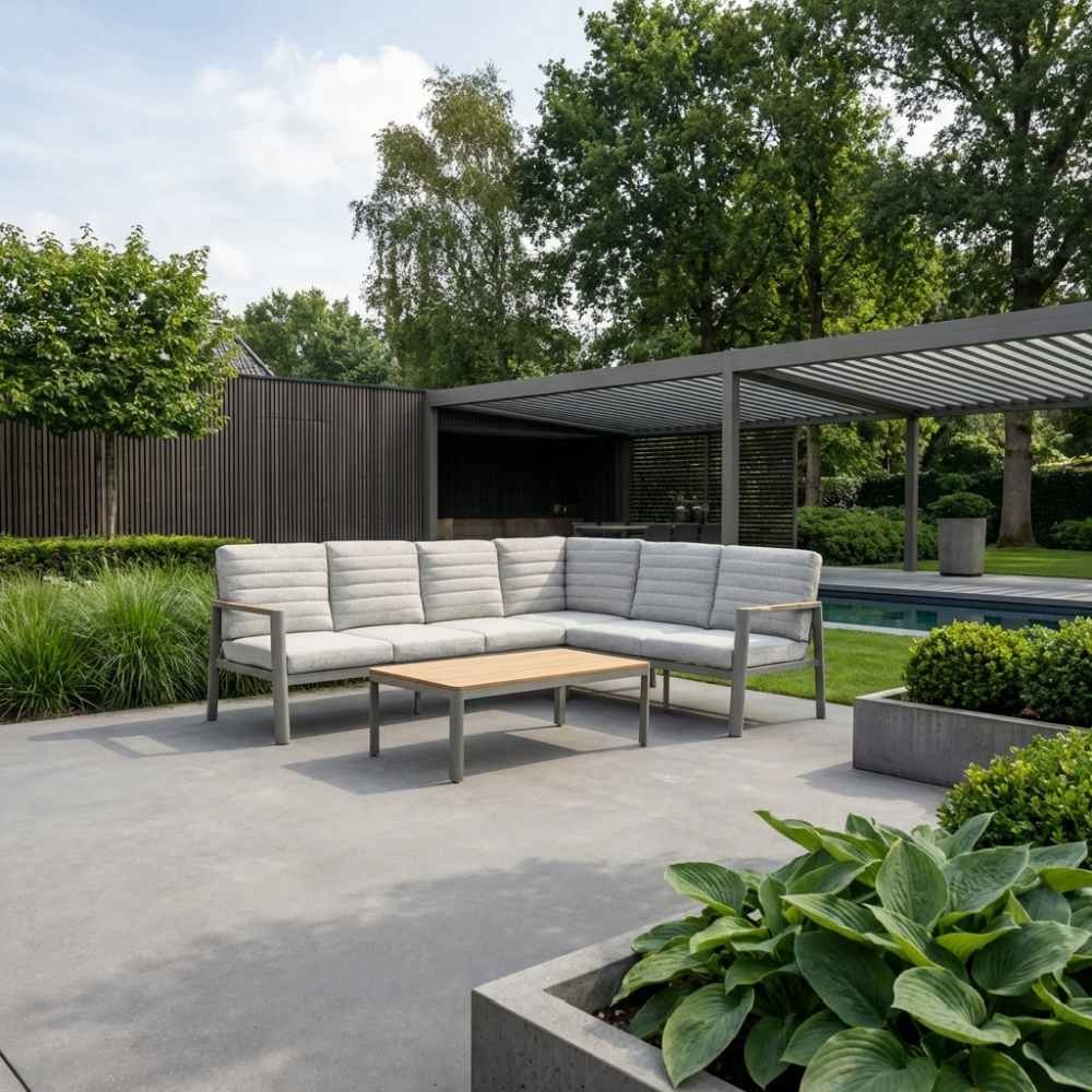 Tokyo hoek loungeset 6 personen incl. tafel | aluminium + polywood | beige | 4-delig - 264x204cm