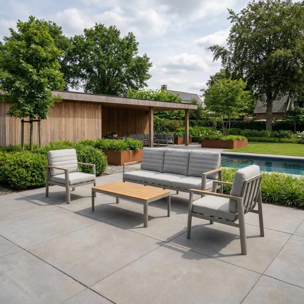 Tokyo stoel-bank loungeset 5 personen incl. tafel | aluminium + polywood | beige | 4-delig
