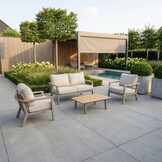 Montana stoel-bank loungeset 4 personen incl. tafel | aluminium + teak | beige | 4-delig