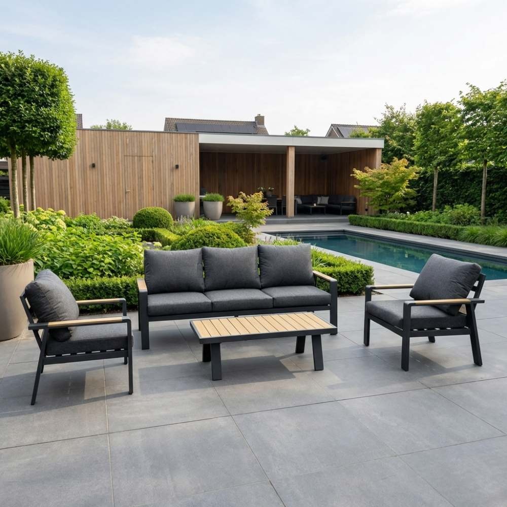 Lola stoel-bank loungeset incl. tafel 5 personen | aluminium + polywood | antraciet | 4-delig