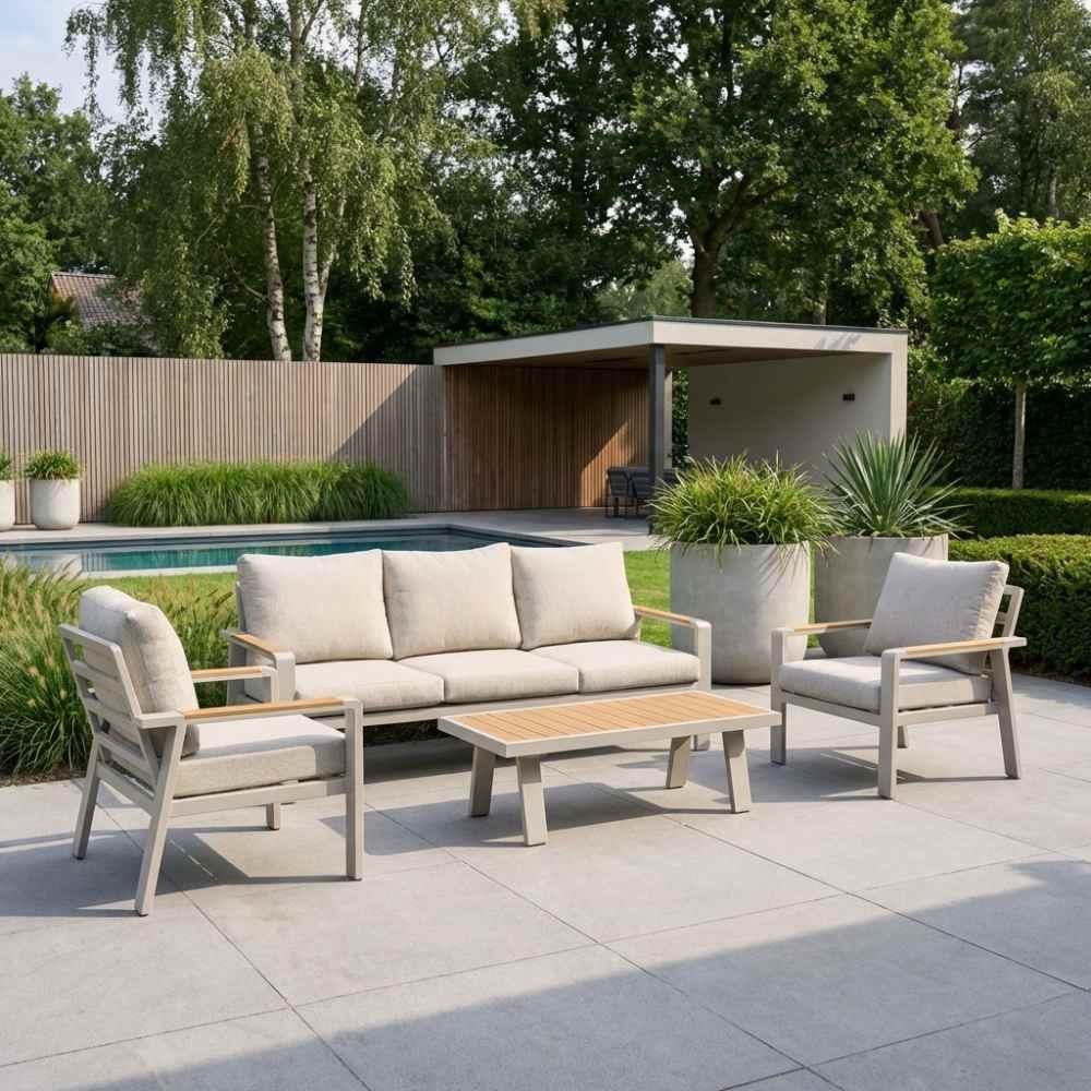 Lola stoel-bank loungeset 5 personen | aluminium + polywood | beige | 4-delig