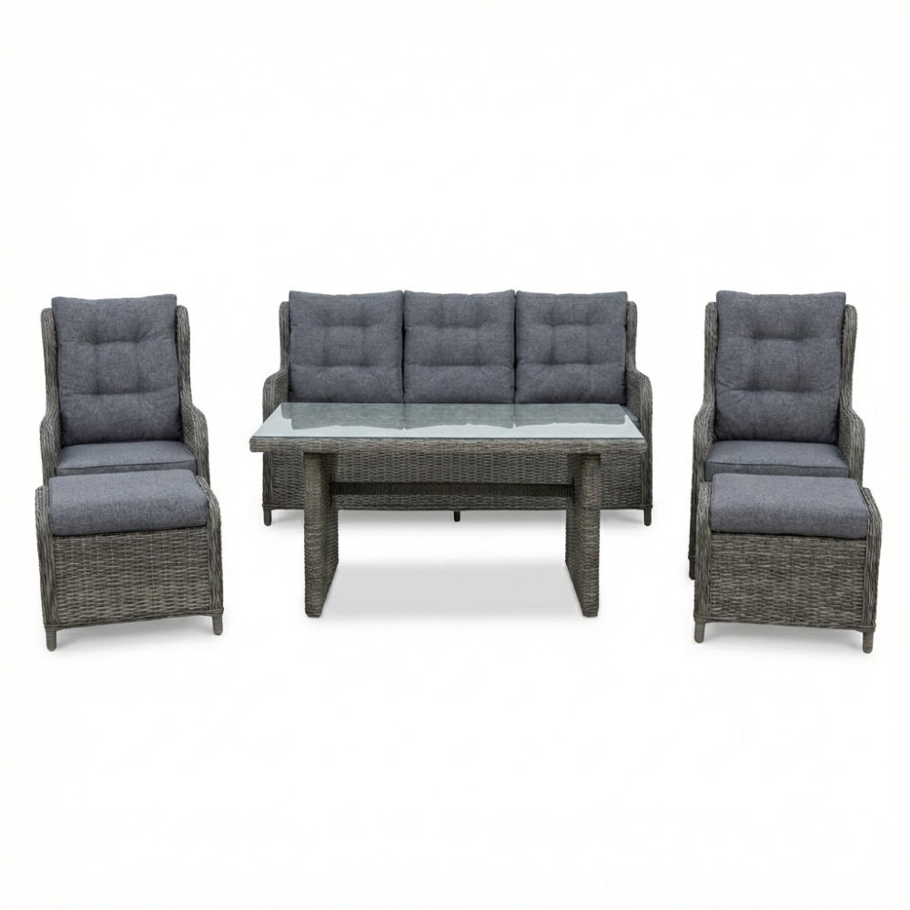 Belfort stoel-bank loungeset - verstelbaar 7 personen | wicker | Kobo Grey | 6-delig