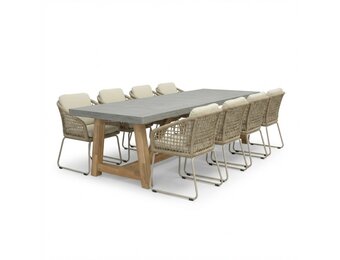 Veltis/Tulum Sandstone dining tuinset | 8 personen | polystone + touw | 300cm