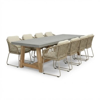 Veltis/Tulum Sandstone dining tuinset | 8 personen | polystone + touw | 300cm