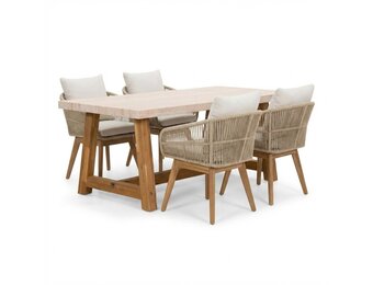 Velora/Bella zand dining tuinset | 4 personen | travertin + touw | 200cm