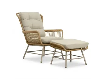 Dex loungestoel tuin met voetenbank | wicker + aluminium | Bamboo beige