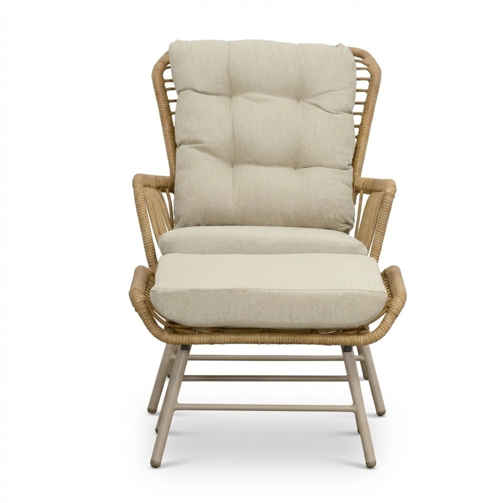 Dex loungestoel tuin met voetenbank | wicker + aluminium | Bamboo beige