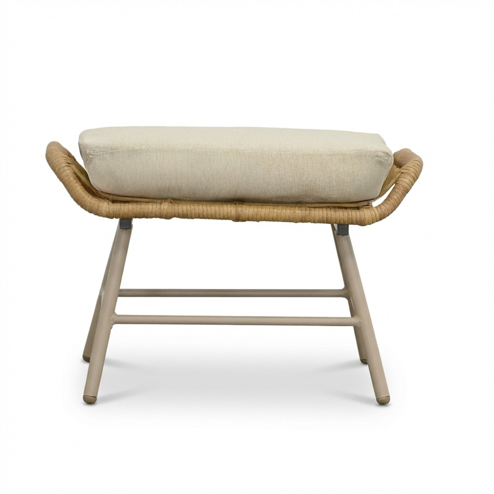 Dex loungestoel tuin met voetenbank | wicker + aluminium | Bamboo beige