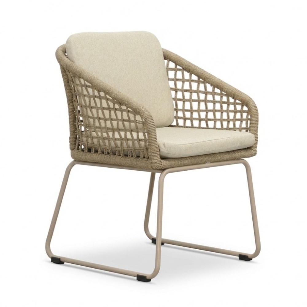 Manhattan beige/Tulum Sandstone dining tuinset | 4 personen | polywood + touw | 180cm