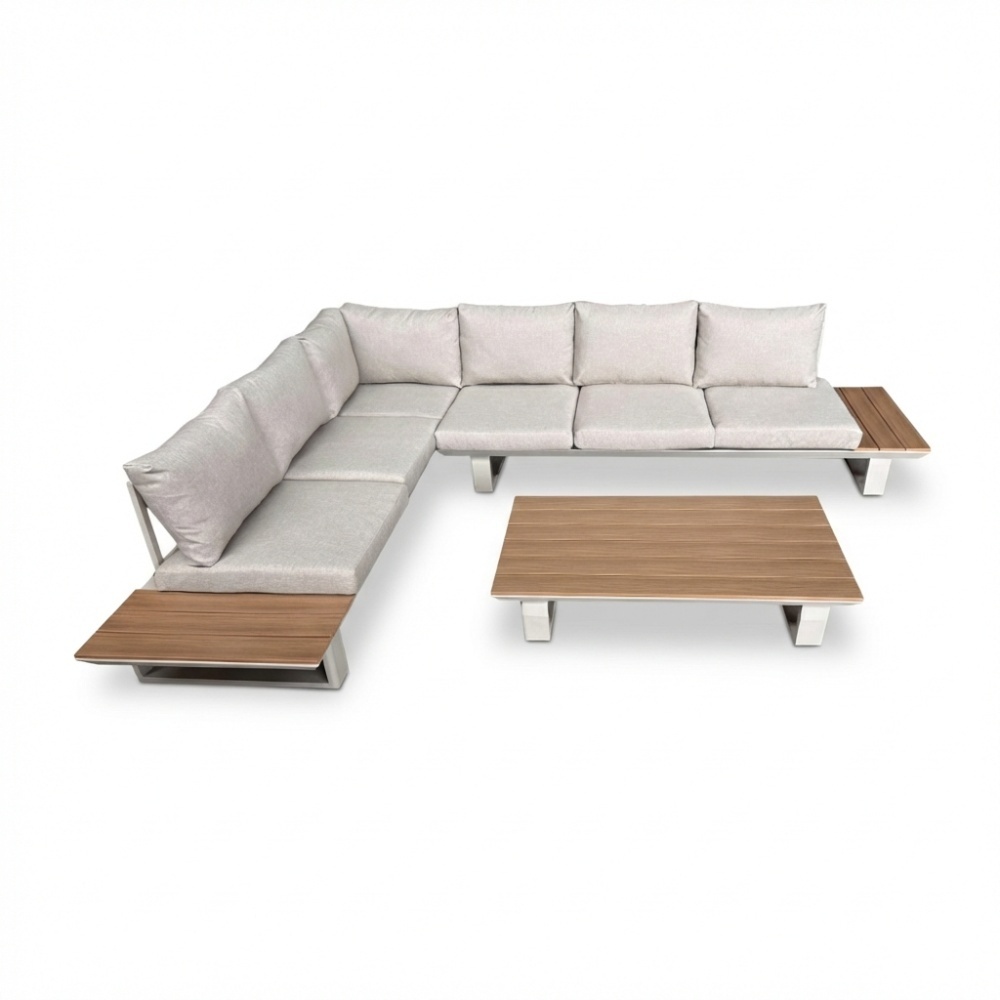 Atlanta hoek loungeset 6 personen | aluminium + polywood | beige | 3-delig - 305x228cm