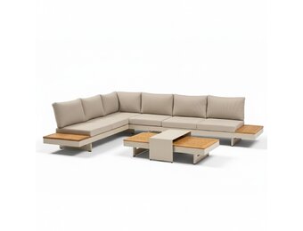 Barbados hoek loungeset | aluminium + teak | beige | 5-delig - 323x245cm