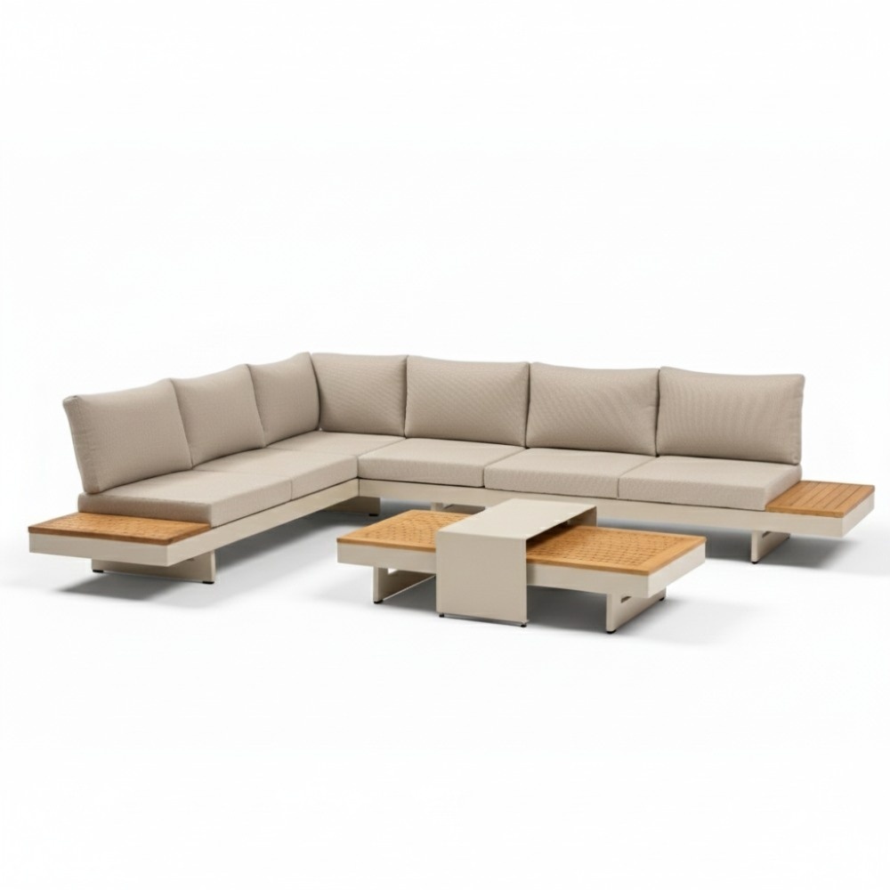 Barbados hoek loungeset | aluminium + teak | beige | 4-delig - 323x245cm