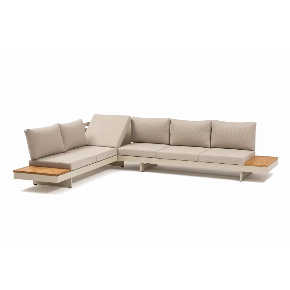 Barbados hoek loungeset | aluminium + teak | beige | 5-delig - 323x245cm