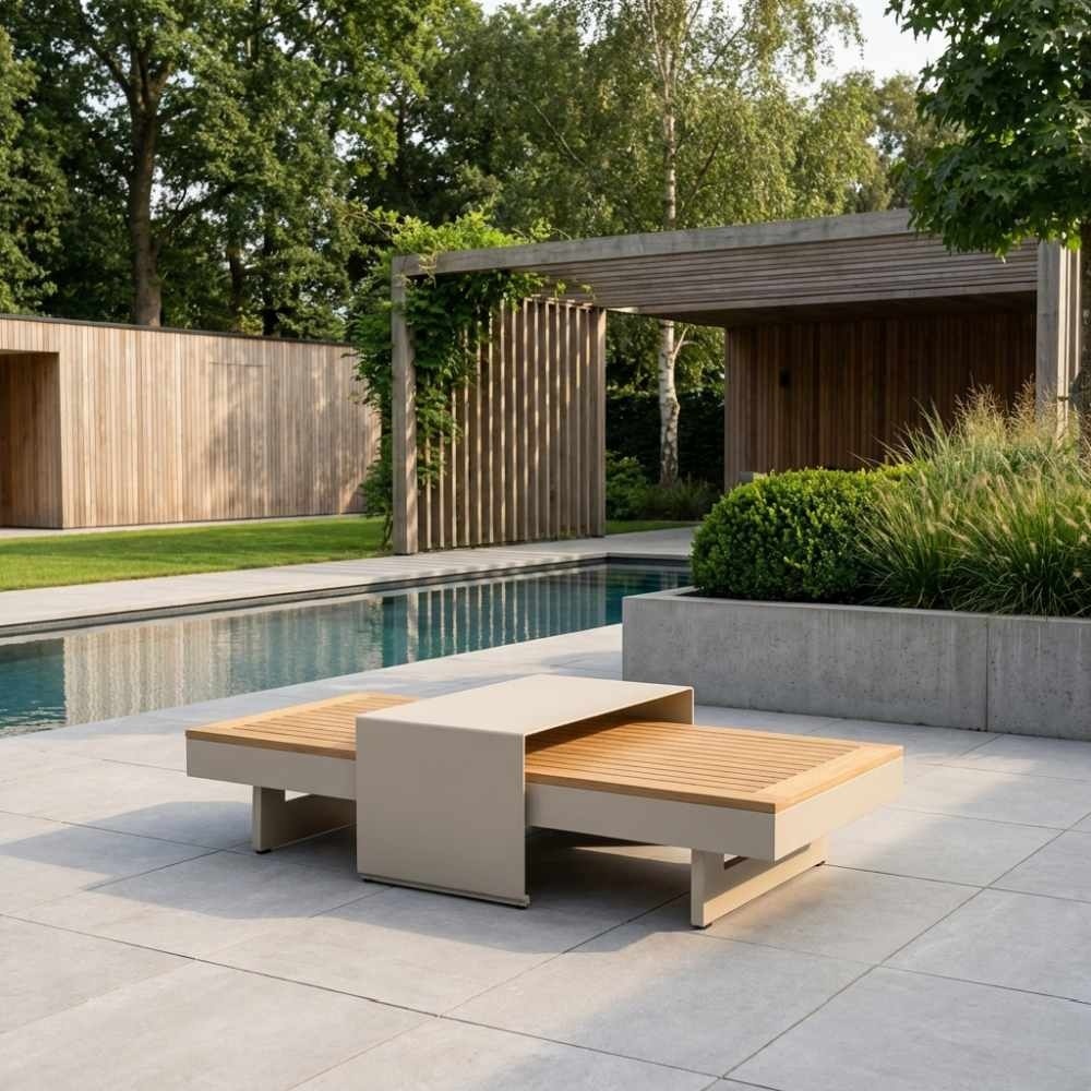 Barbados hoek loungeset | aluminium + teak | beige | 5-delig - 323x245cm