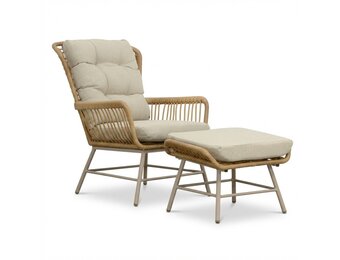 Dex loungestoel tuin met voetenbank | wicker + aluminium | Bamboo beige
