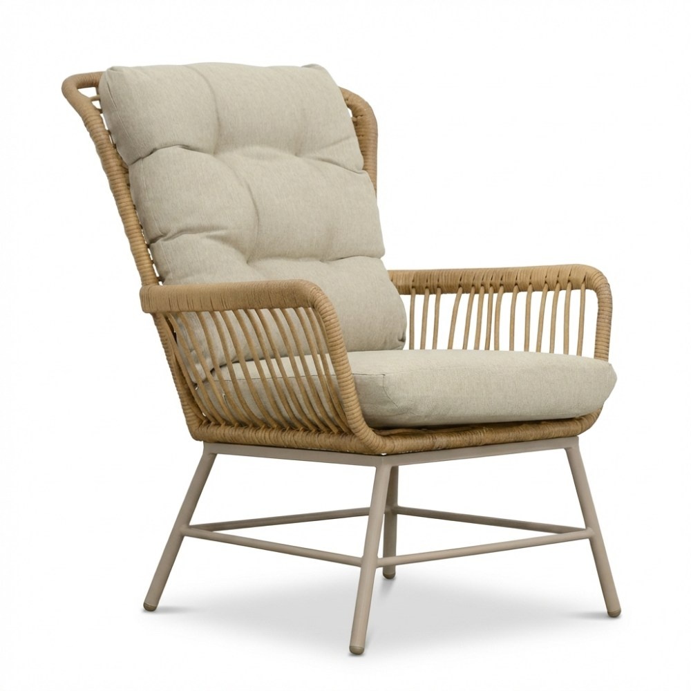 Dex loungestoel tuin met voetenbank | wicker + aluminium | Bamboo beige
