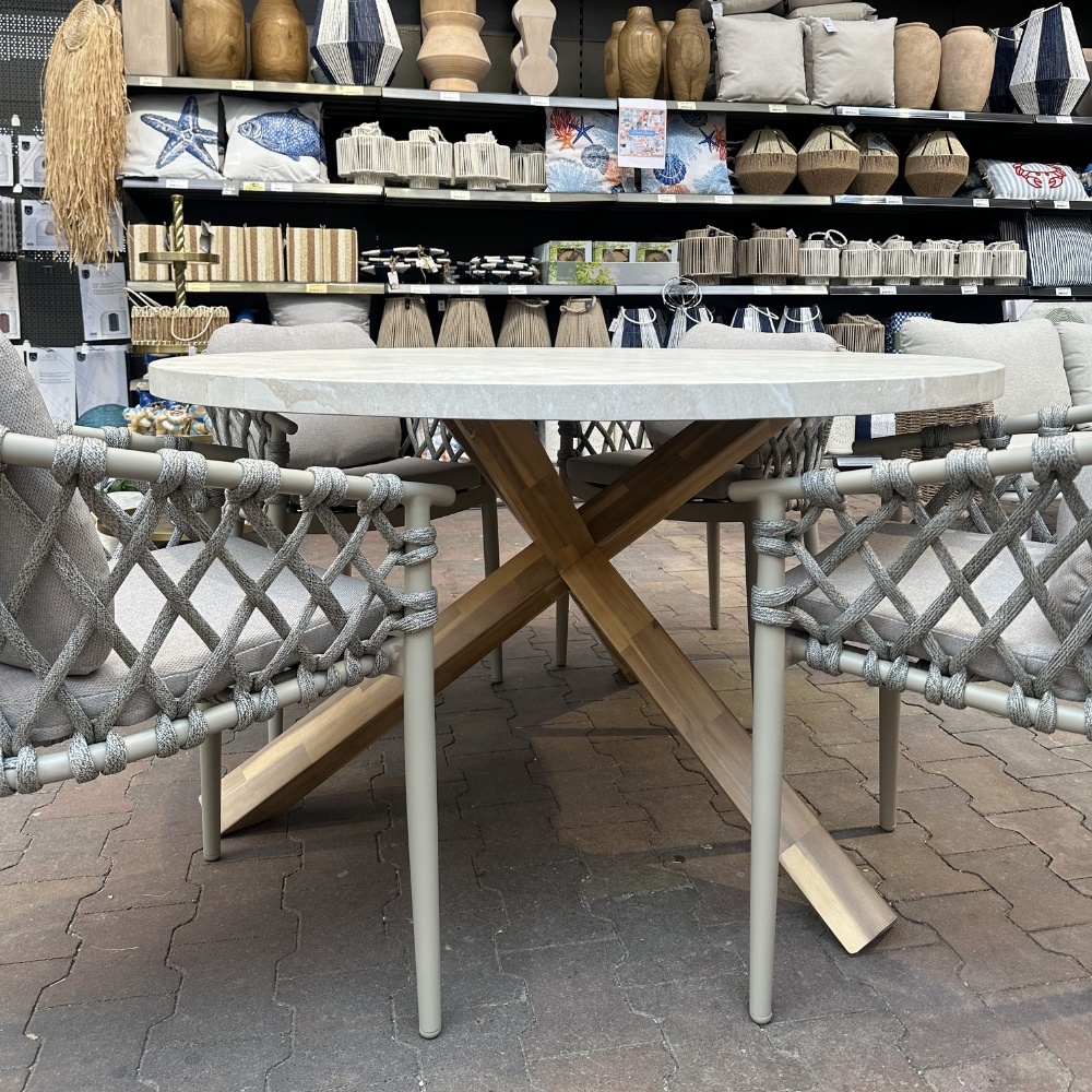 Lucy dining tuintafel 4 personen | polystone + hardhout | Chalk beige | 135cm rond