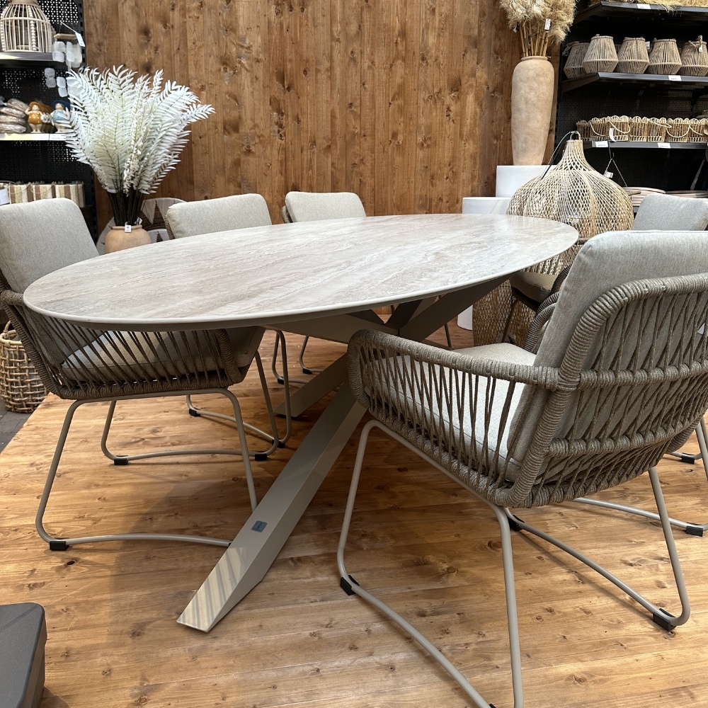Calma/Harper Sandstone dining tuinset | 6 personen | sintered stone + touw | 240cm ovaal