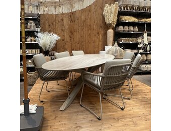 Calma/Harper Sandstone dining tuinset | 6 personen | sintered stone + touw | 240cm ovaal
