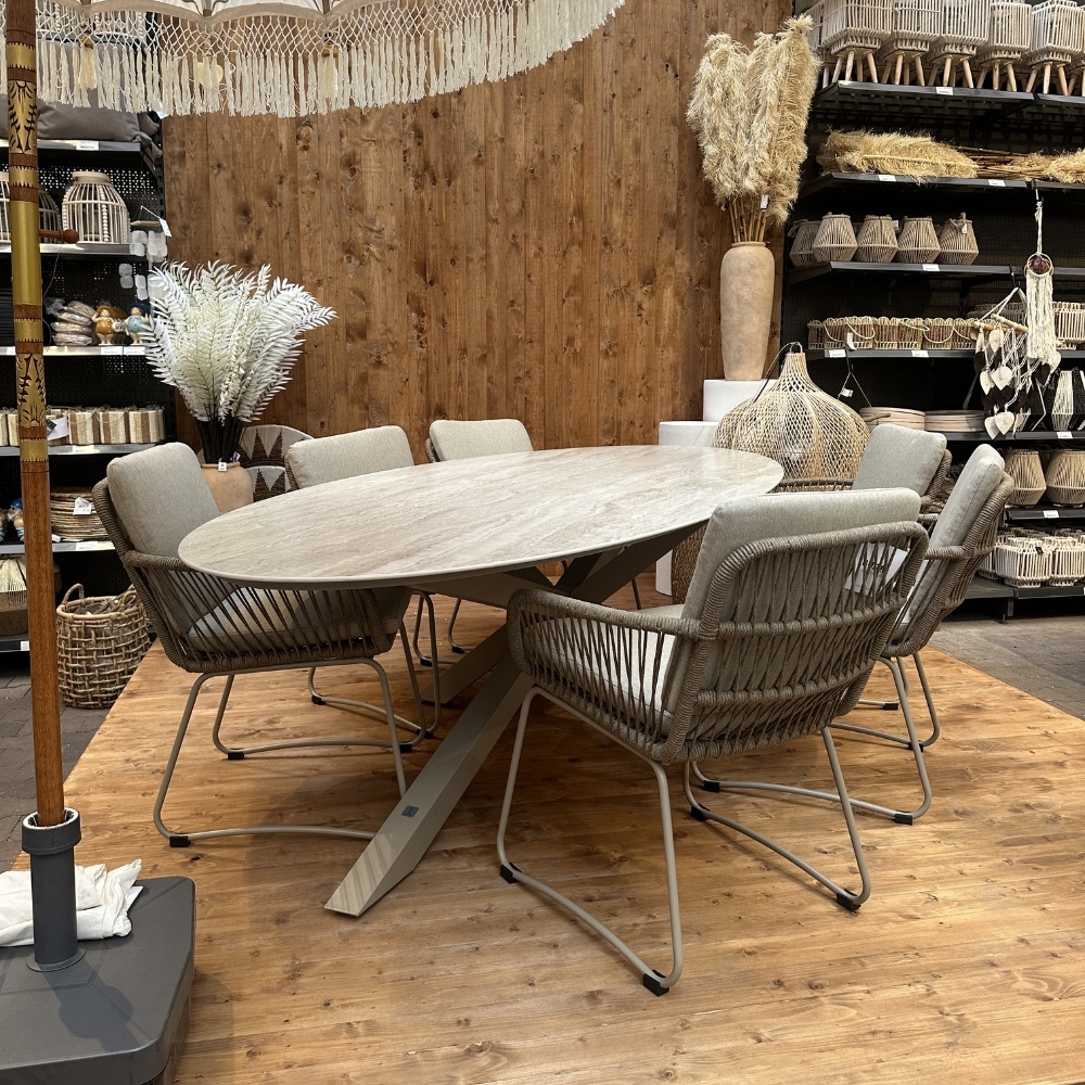 Calma/Harper Sandstone dining tuinset | 6 personen | sintered stone + touw | 240cm ovaal