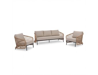 Vienna stoel-bank loungeset 5 personen | wicker + aluminium | zand | 4-delig